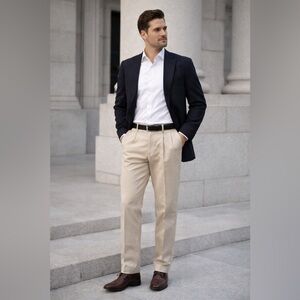 Alexander Julian Colours Beige Pleated Cotton Trousers Mens 30x32 Vintage New